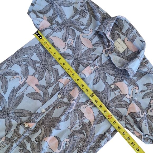 American Eagle Flex Cotton Shirt Blue Flamingo Button Up Mens S Beach Casual - Picture 7 of 12